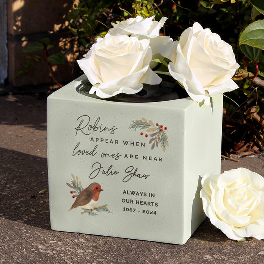 Personalised Robins Appear Memorial Vase - MK&JD Gifts
