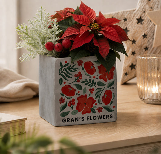 Personalised Poinsettia Concrete Plant Pot - MK&JD Gifts