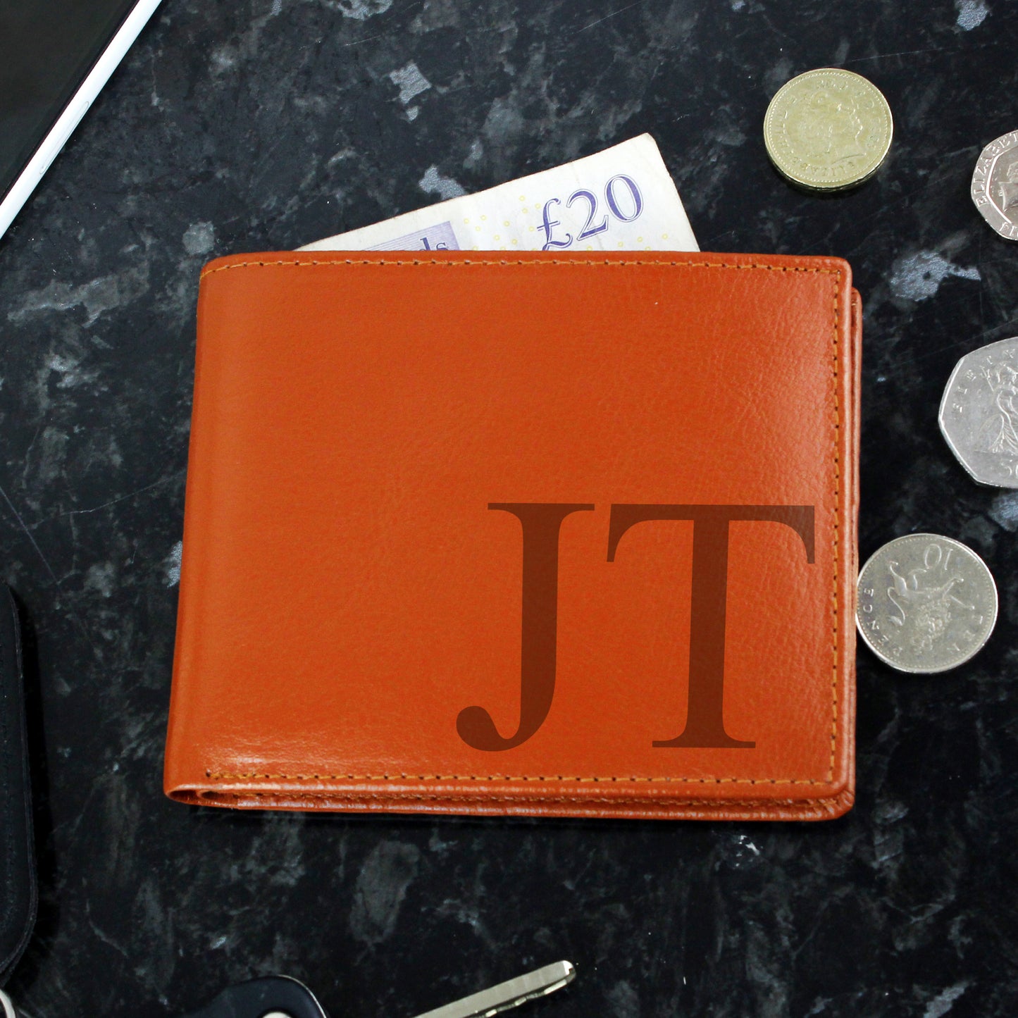 Personalised Big Initials Tan Leather Wallet - MK&JD Gifts