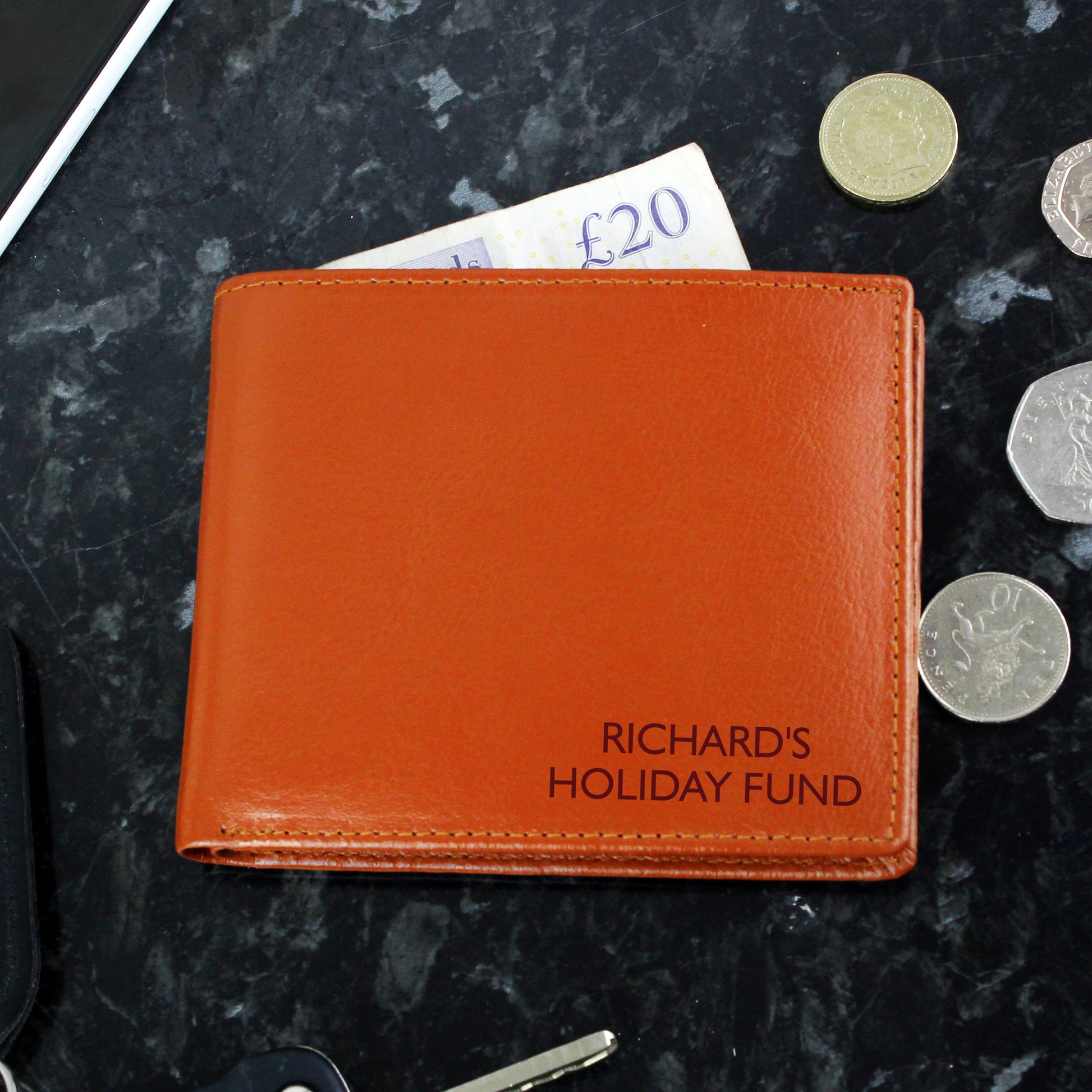 Personalised Message Tan Leather Wallet - MK&JD Gifts