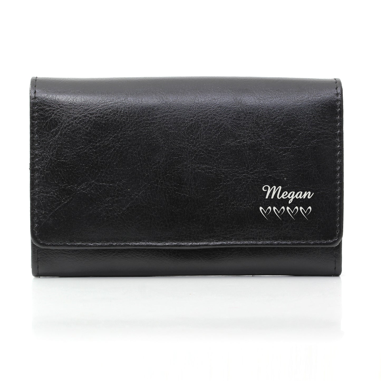 Personalised Name & Hearts Black Leather Purse - MK&JD Gifts