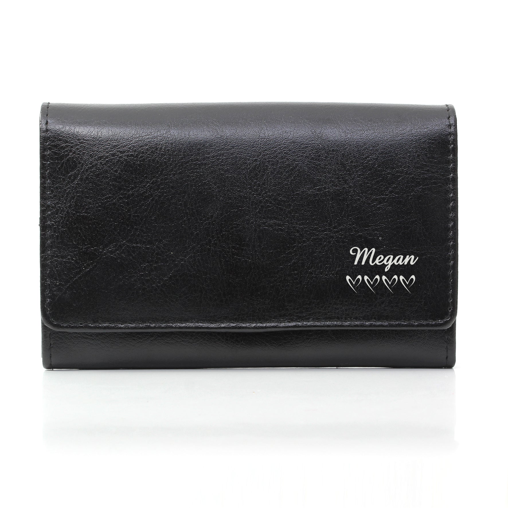 Personalised Name & Hearts Black Leather Purse - MK&JD Gifts