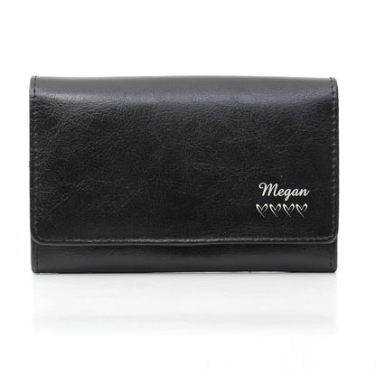 Personalised Name & Hearts Black Leather Purse - MK&JD Gifts