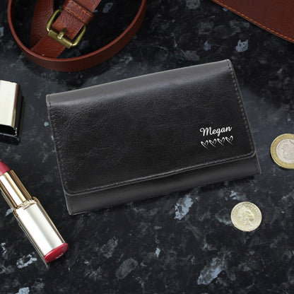 Personalised Name & Hearts Black Leather Purse - MK&JD Gifts