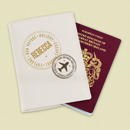 Personalised Stamped Cream Passport Holder - MK&JD Gifts
