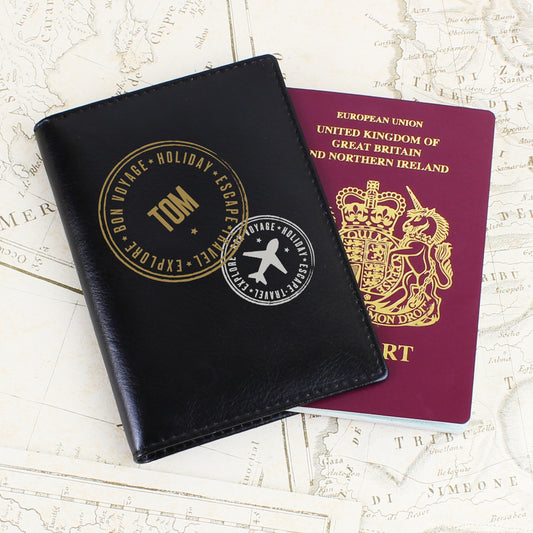 Personalised Stamped Black Passport Holder - MK&JD Gifts