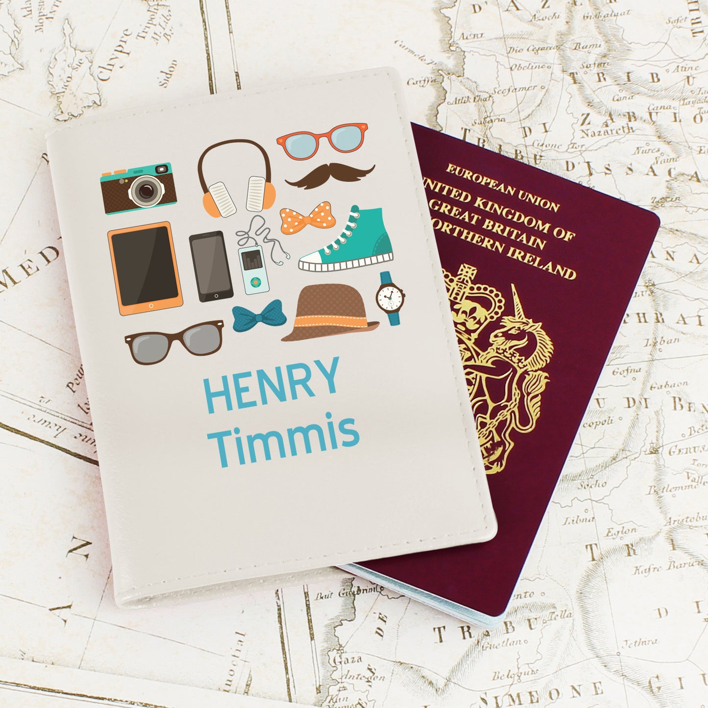 Personalised Male Essentials Cream Passport Holder - MK&JD Gifts