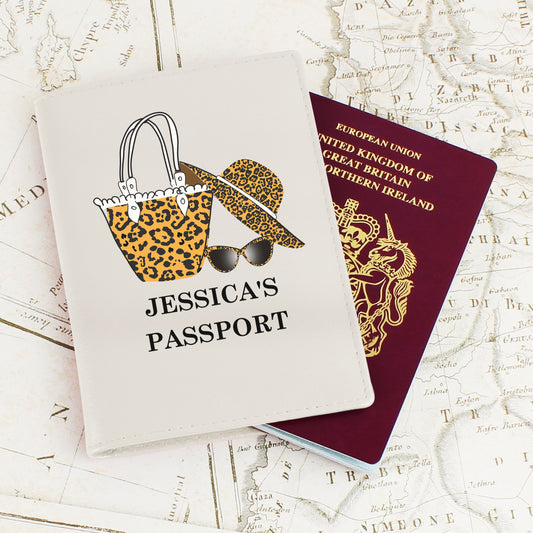 Personalised Leopard Print Cream Passport Holder - MK&JD Gifts