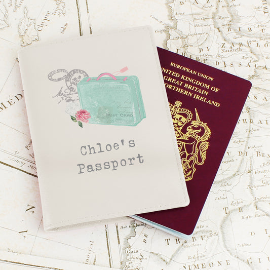 Personalised Vintage Pastel Travel Cream Passport Holder - MK&JD Gifts