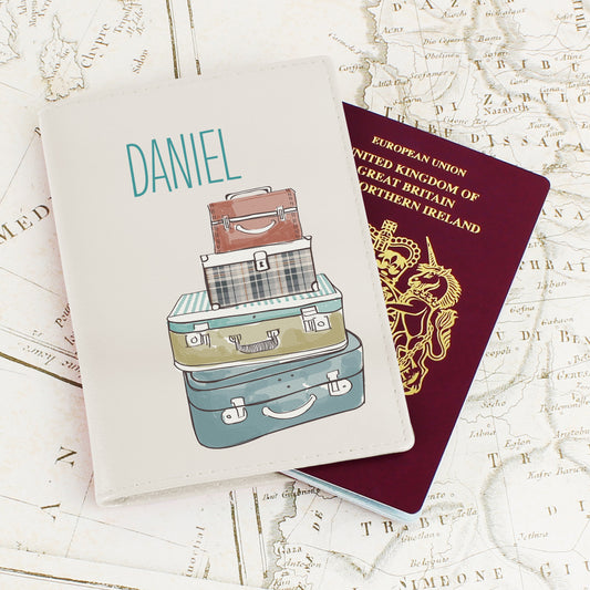 Personalised Suitcases Cream Passport Holder - MK&JD Gifts
