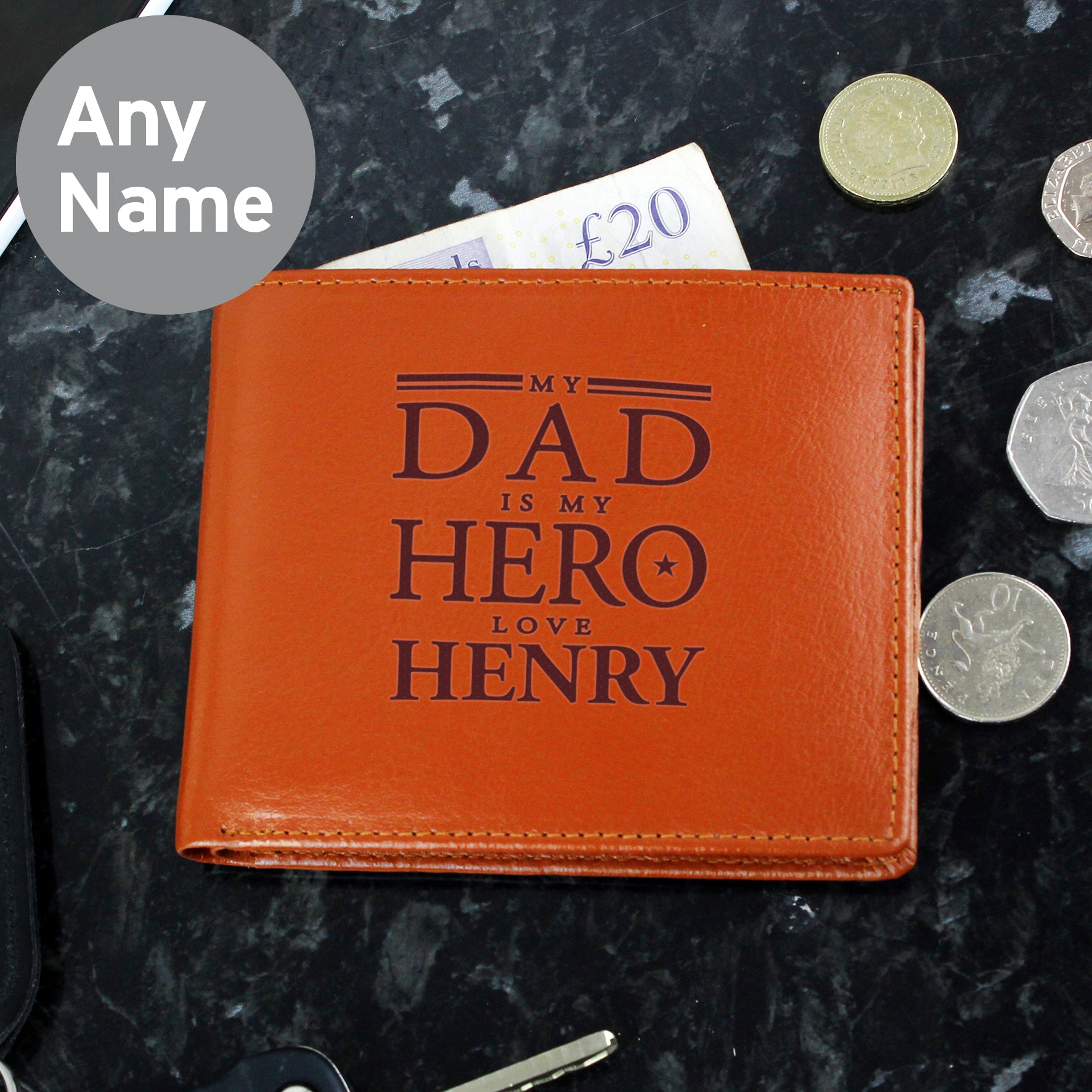Personalised My Dad is My Hero Tan Leather Wallet - MK&JD Gifts