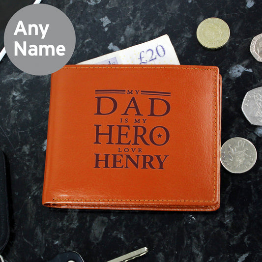 Personalised My Dad is My Hero Tan Leather Wallet - MK&JD Gifts