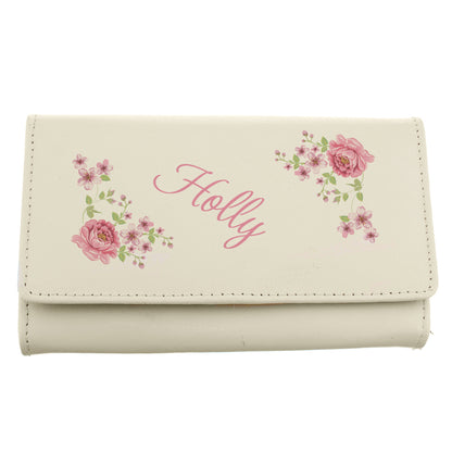 Personalised Floral Cream Leather Purse - MK&JD Gifts