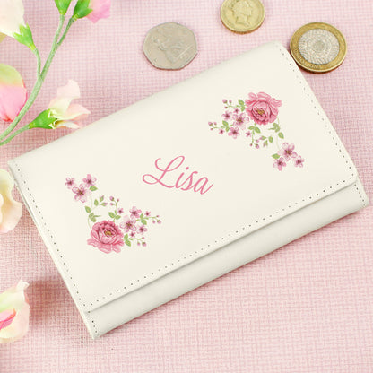 Personalised Floral Cream Leather Purse - MK&JD Gifts