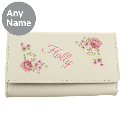Personalised Floral Cream Leather Purse - MK&JD Gifts