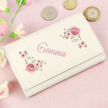 Personalised Floral Cream Leather Purse - MK&JD Gifts