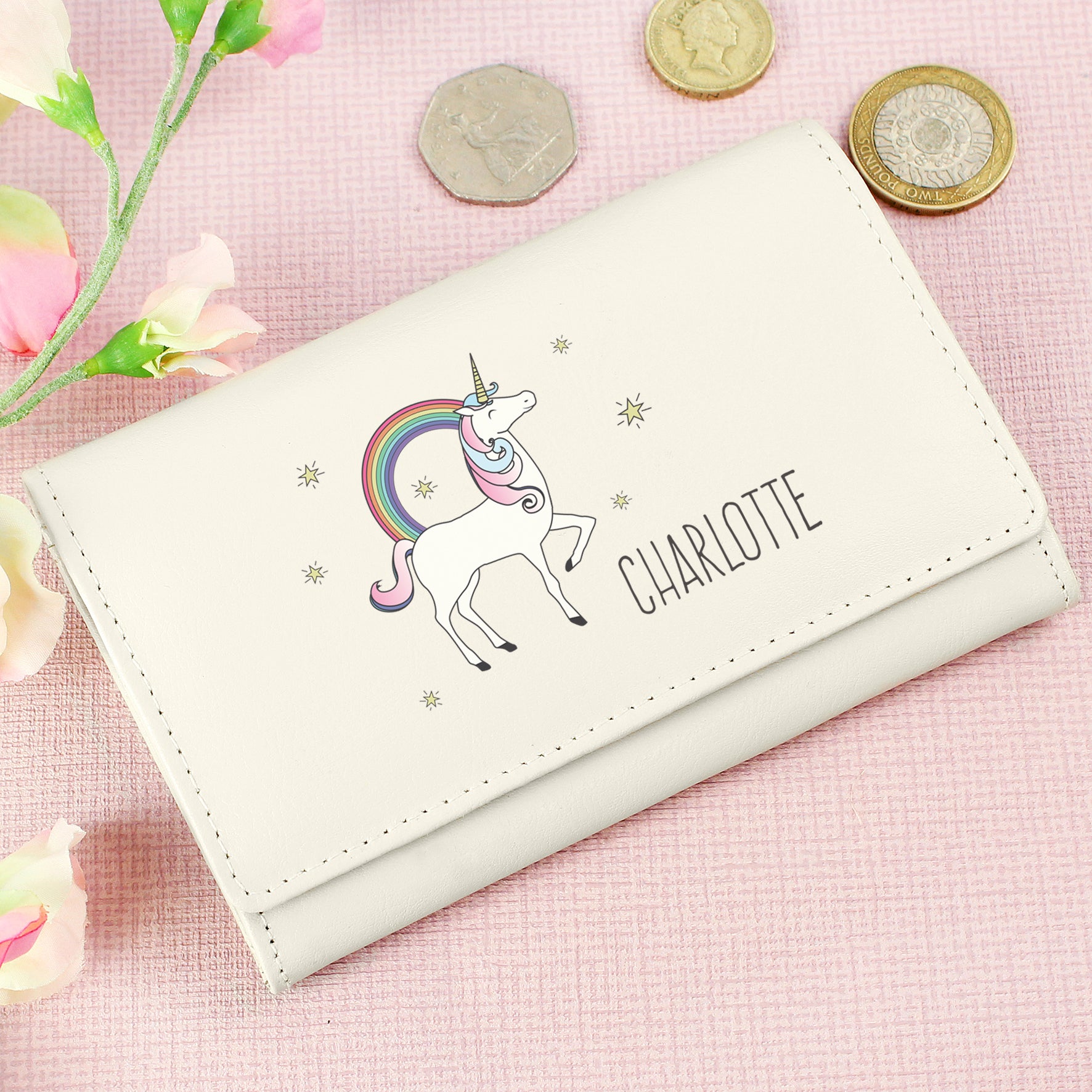 Personalised Unicorn Cream Purse - MK&JD Gifts