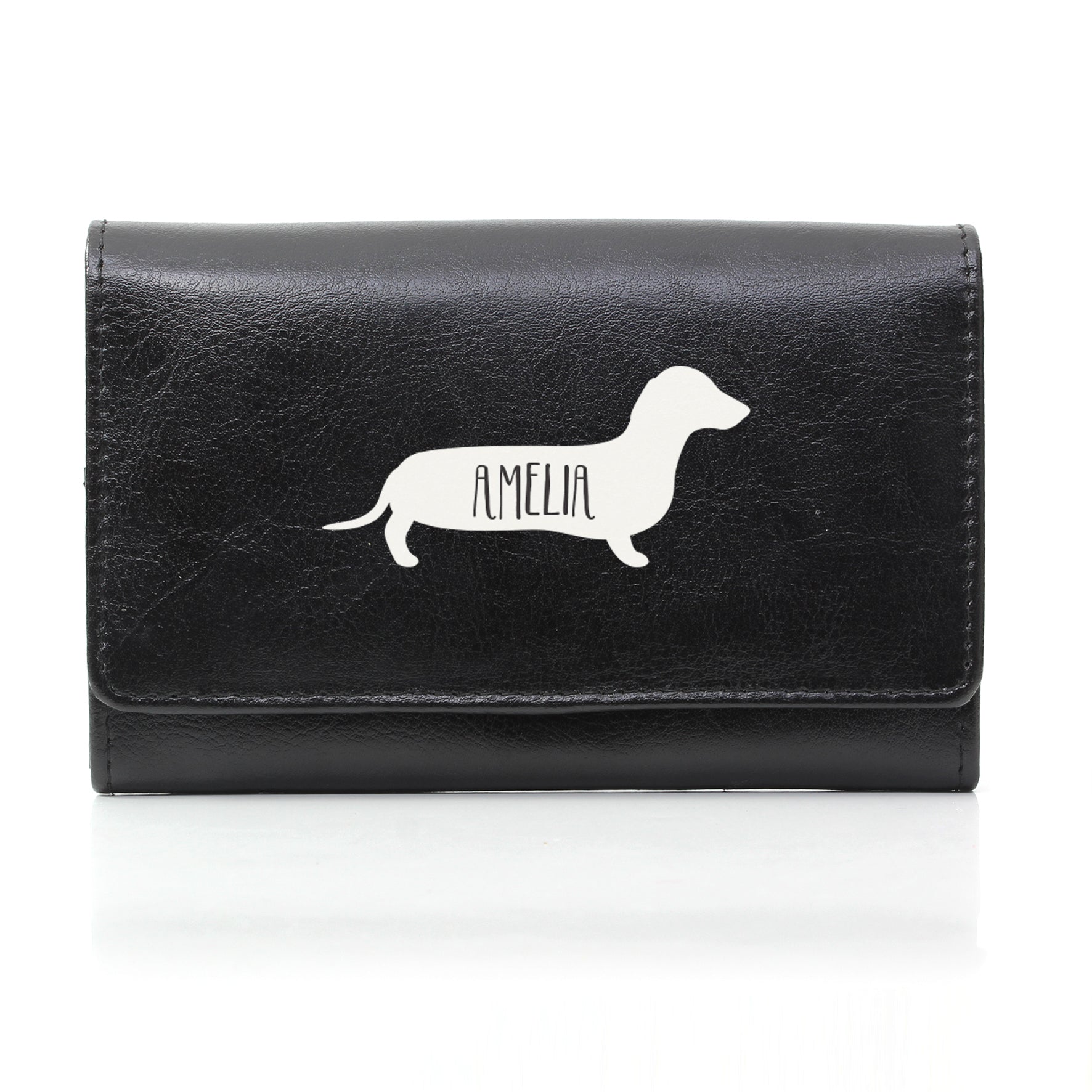 Personalised Sausage Dog Black Purse - MK&JD Gifts