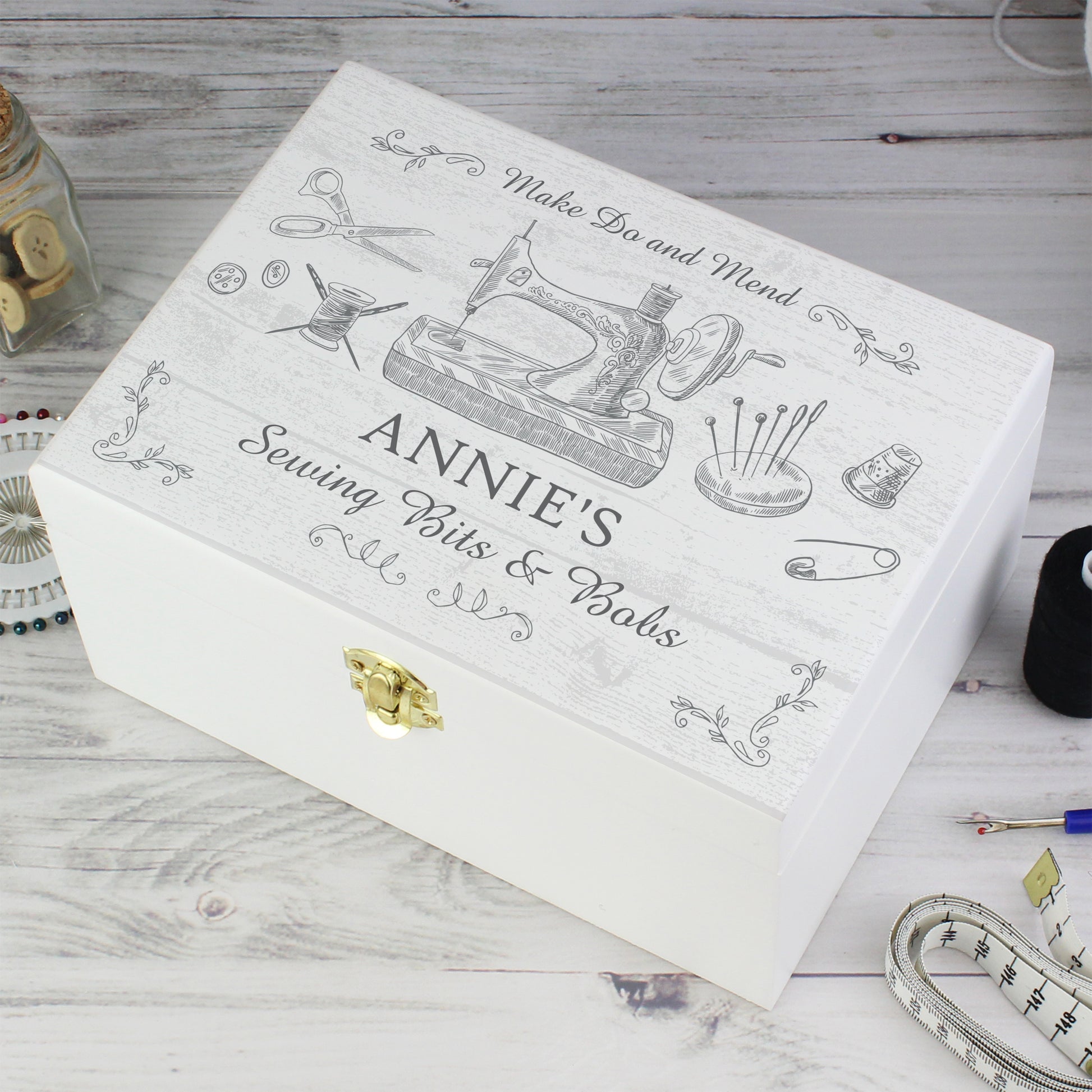 Personalised Sewing Kit White Wooden Keepsake Box - MK&JD Gifts