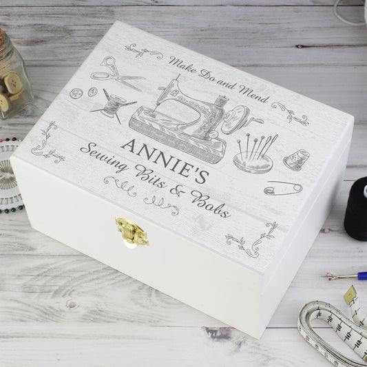 Personalised Sewing Kit White Wooden Keepsake Box - MK&JD Gifts
