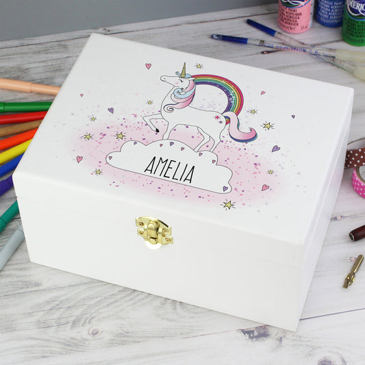 Personalised Unicorn White Wooden Keepsake Box - MK&JD Gifts