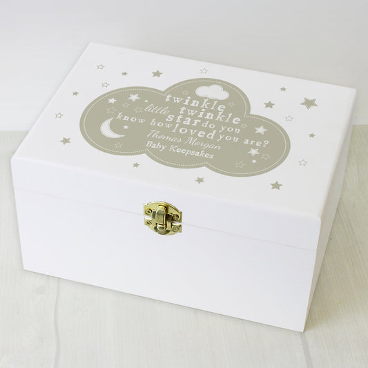 Personalised Twinkle Twinkle White Wooden Keepsake Box - MK&JD Gifts