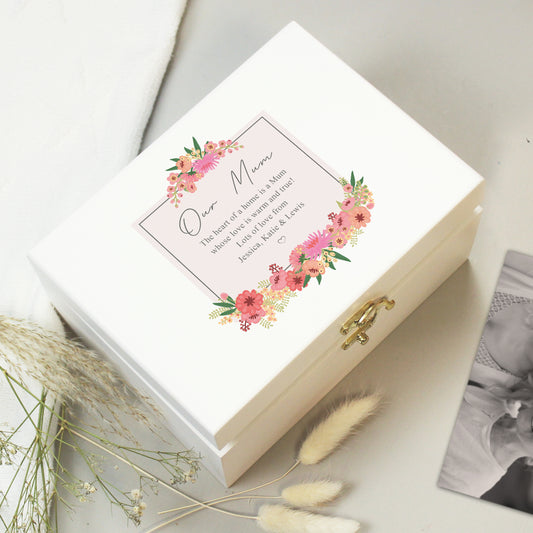 Personalised Floral Wishes White Wooden Keepsake Box - MK&JD Gifts