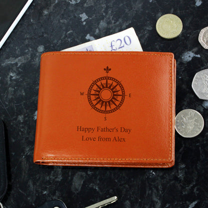 Personalised Compass Tan Leather Wallet - MK&JD Gifts