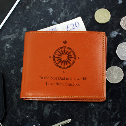 Personalised Compass Tan Leather Wallet - MK&JD Gifts