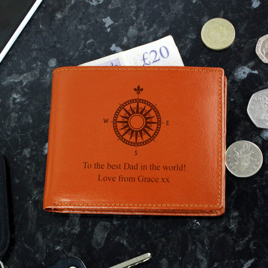 Personalised Compass Tan Leather Wallet - MK&JD Gifts