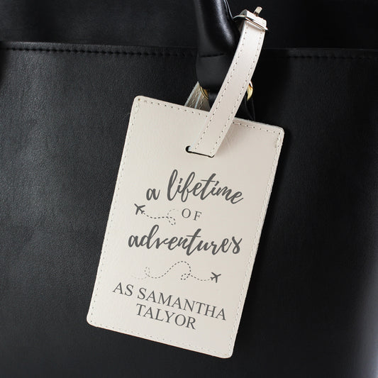 Personalised 'Lifetime of Adventures' Cream Luggage Tag - MK&JD Gifts