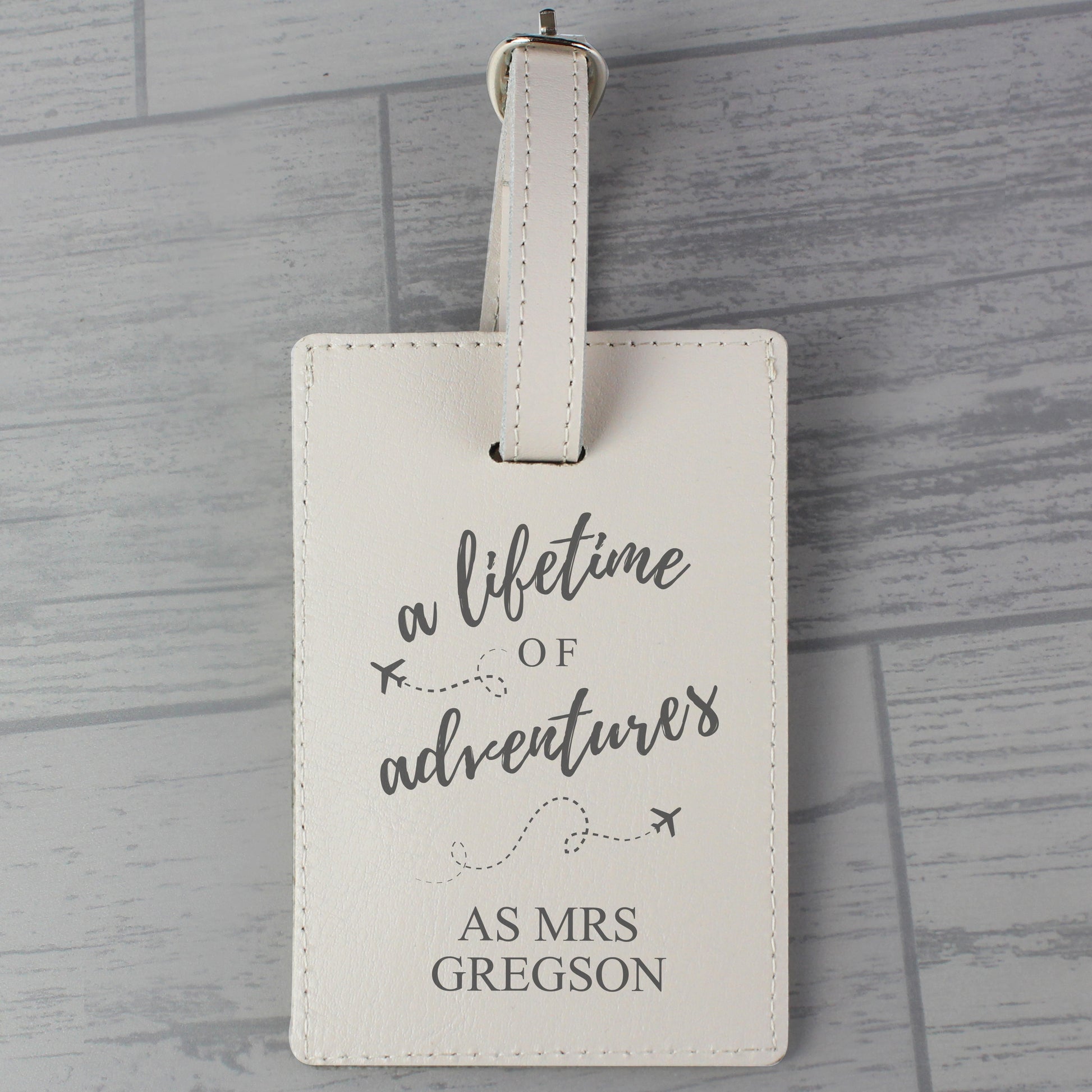Personalised 'Lifetime of Adventures' Cream Luggage Tag - MK&JD Gifts