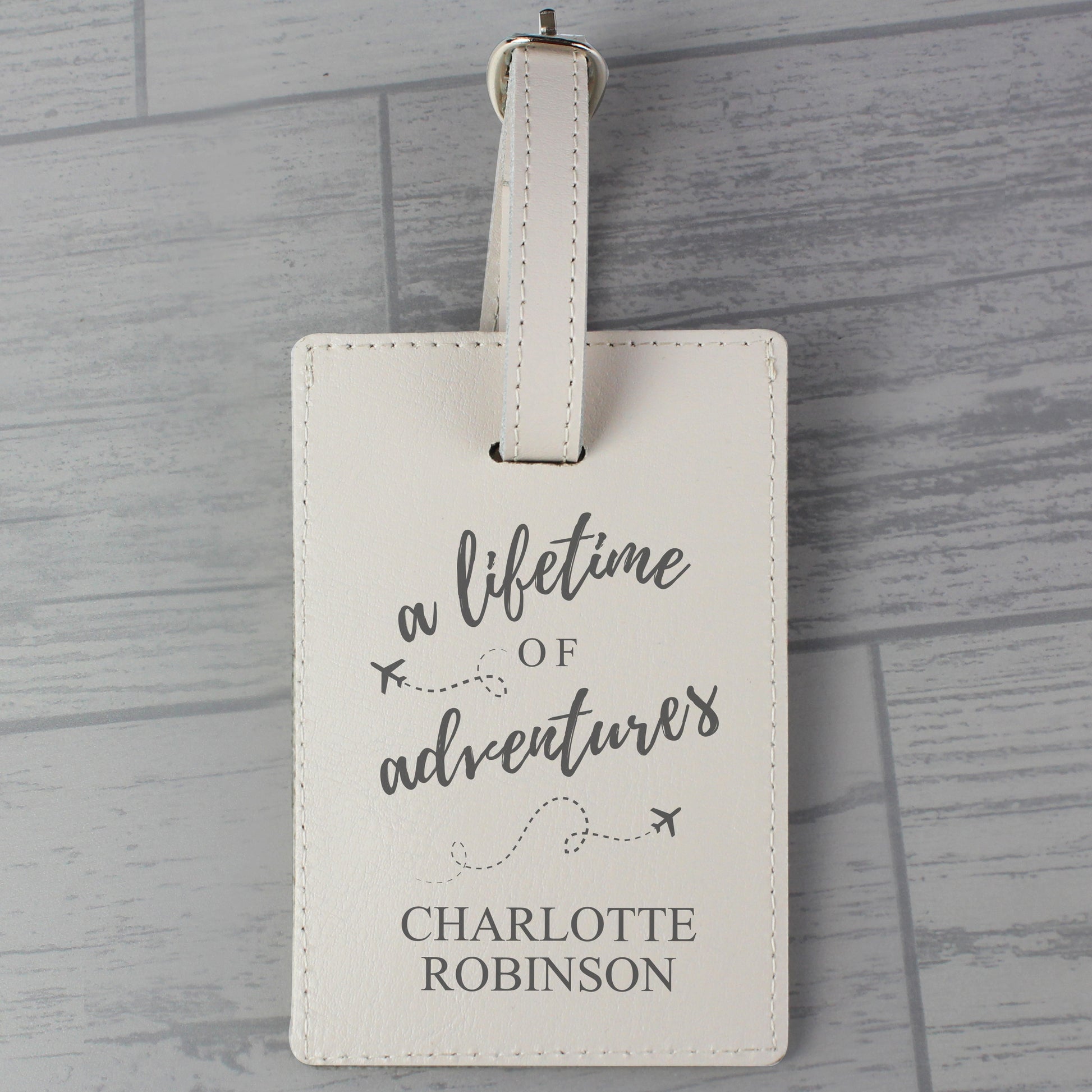 Personalised 'Lifetime of Adventures' Cream Luggage Tag - MK&JD Gifts
