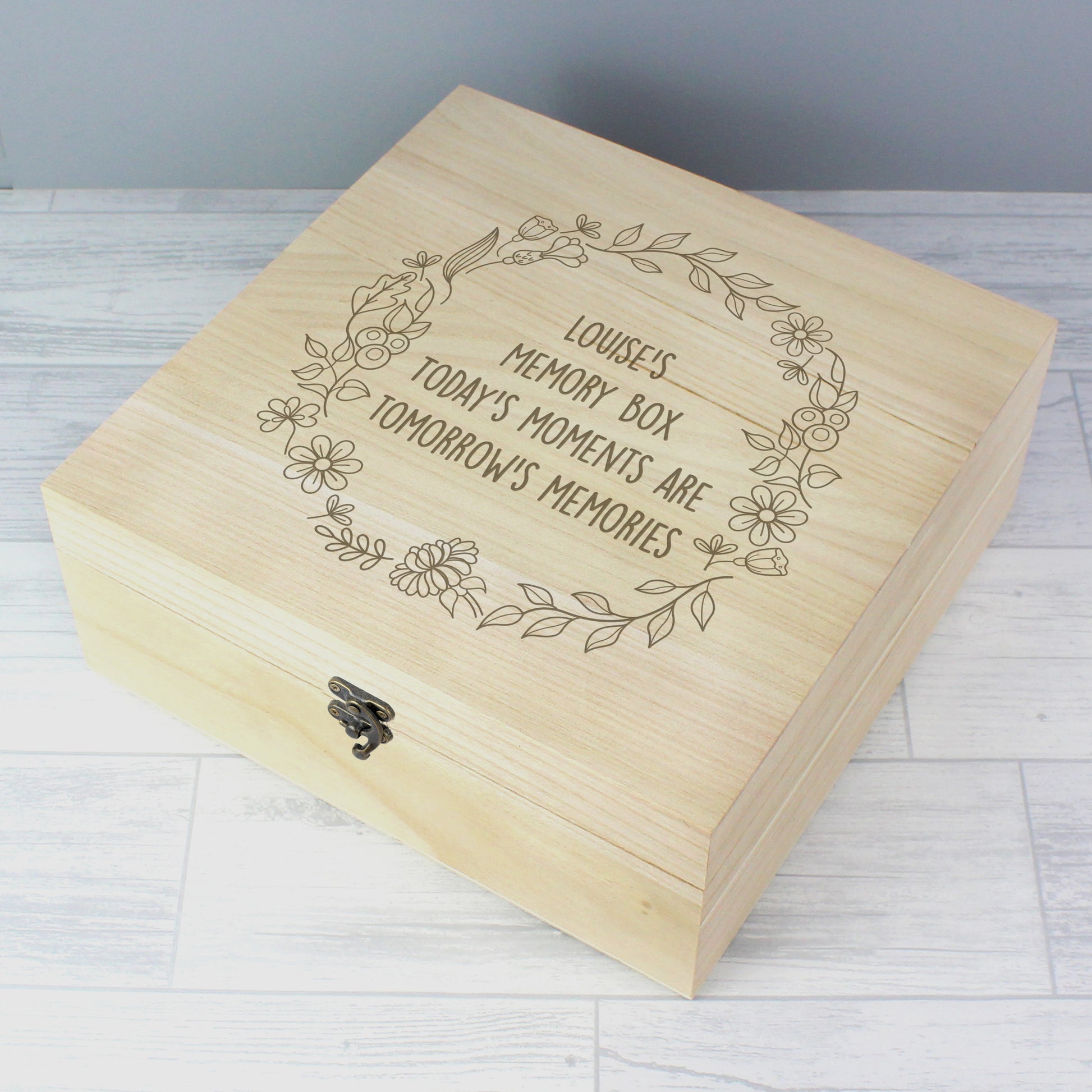 Personalised Floral Wreath Large Wooden Keepsake Box - MK&JD Gifts