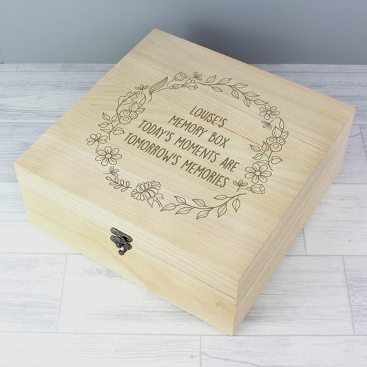 Personalised Floral Wreath Large Wooden Keepsake Box - MK&JD Gifts