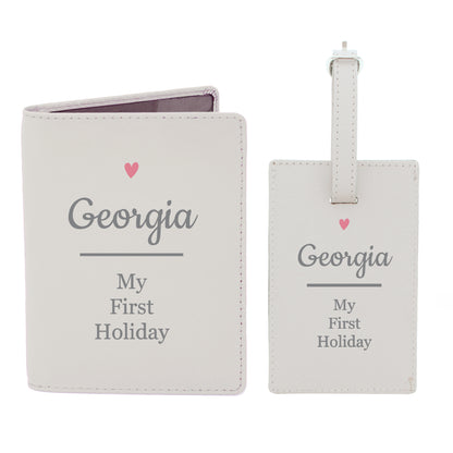 Personalised Pink Heart Cream Passport Holder & Luggage Tag Set - MK&JD Gifts