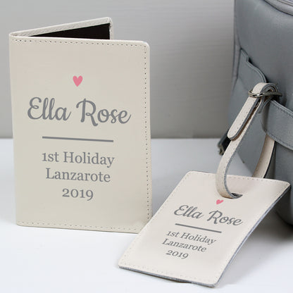 Personalised Pink Heart Cream Passport Holder & Luggage Tag Set - MK&JD Gifts