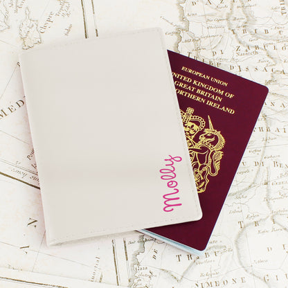 Personalised Pink Name Cream Passport Holder - MK&JD Gifts