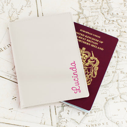 Personalised Pink Name Cream Passport Holder - MK&JD Gifts