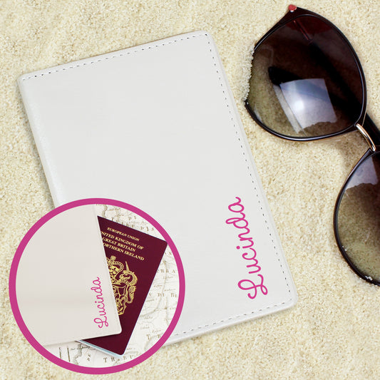 Personalised Pink Name Cream Passport Holder - MK&JD Gifts
