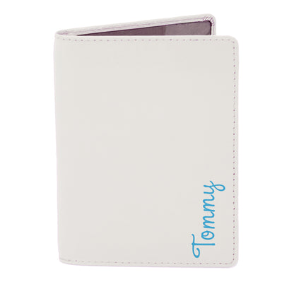 Personalised Blue Name Cream Passport Holder - MK&JD Gifts