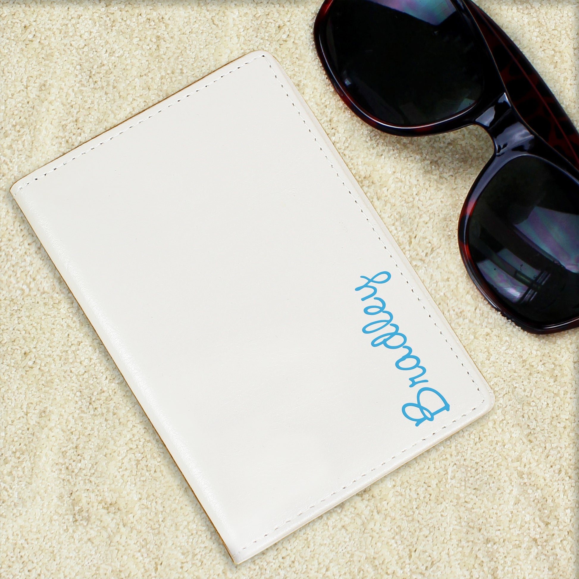 Personalised Blue Name Cream Passport Holder - MK&JD Gifts
