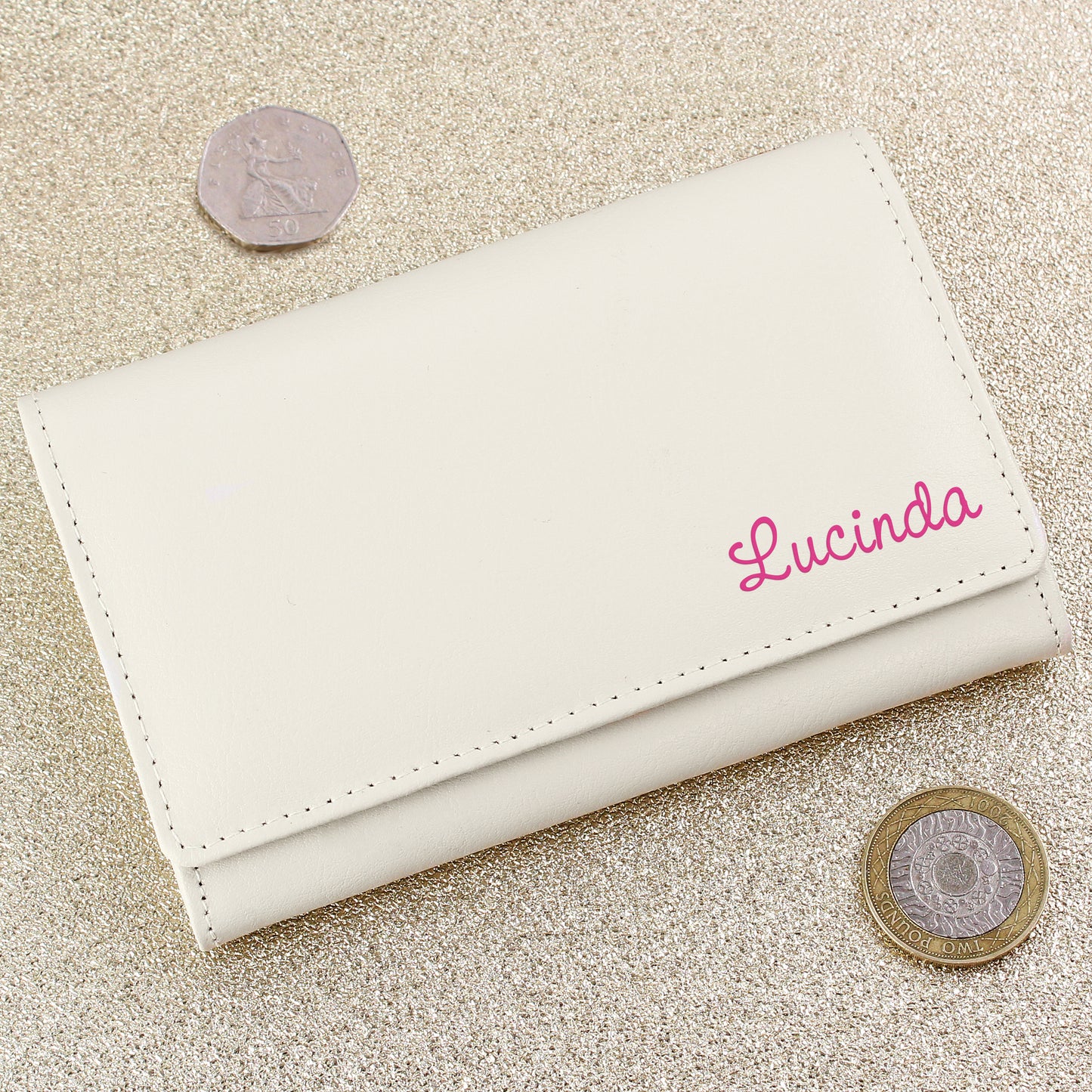 Personalised Pink Name Cream Leather Purse - MK&JD Gifts