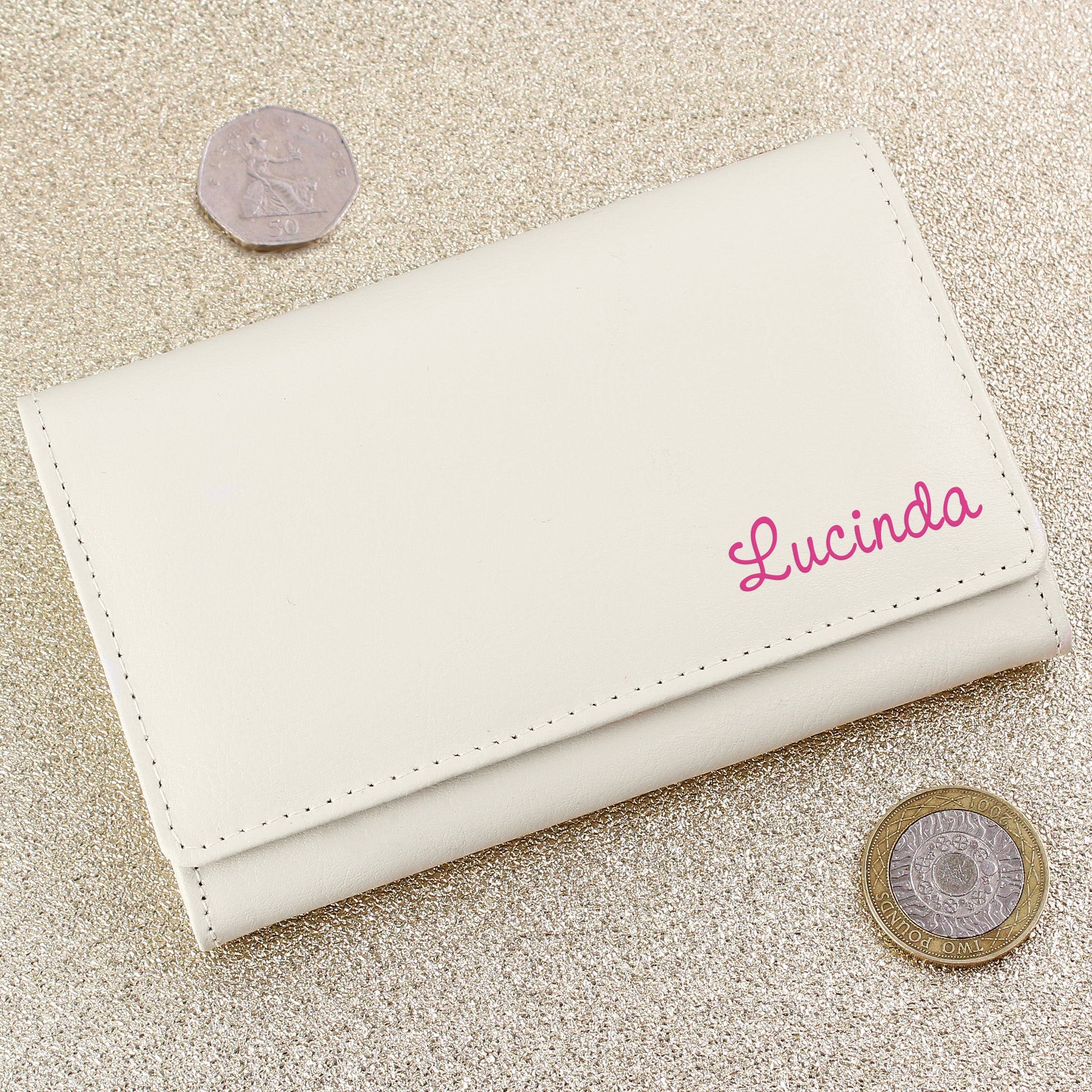 Personalised Pink Name Cream Leather Purse - MK&JD Gifts