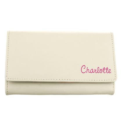 Personalised Pink Name Cream Leather Purse - MK&JD Gifts