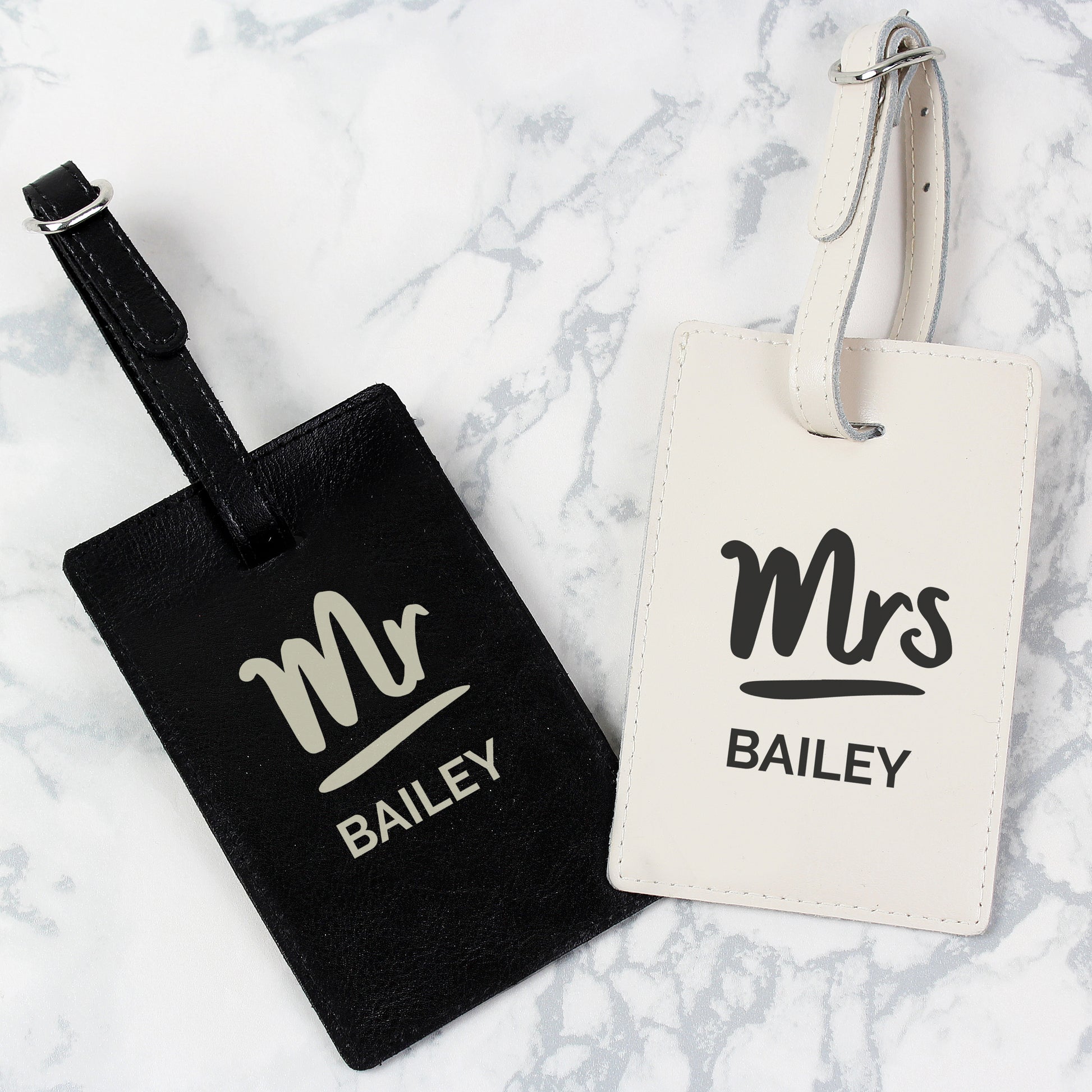 Personalised Mr & Mrs Black & Cream Luggage Tag Set - MK&JD Gifts