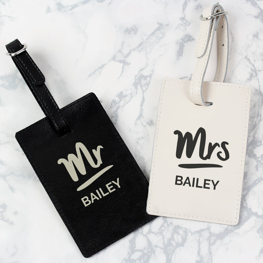 Personalised Mr & Mrs Black & Cream Luggage Tag Set - MK&JD Gifts