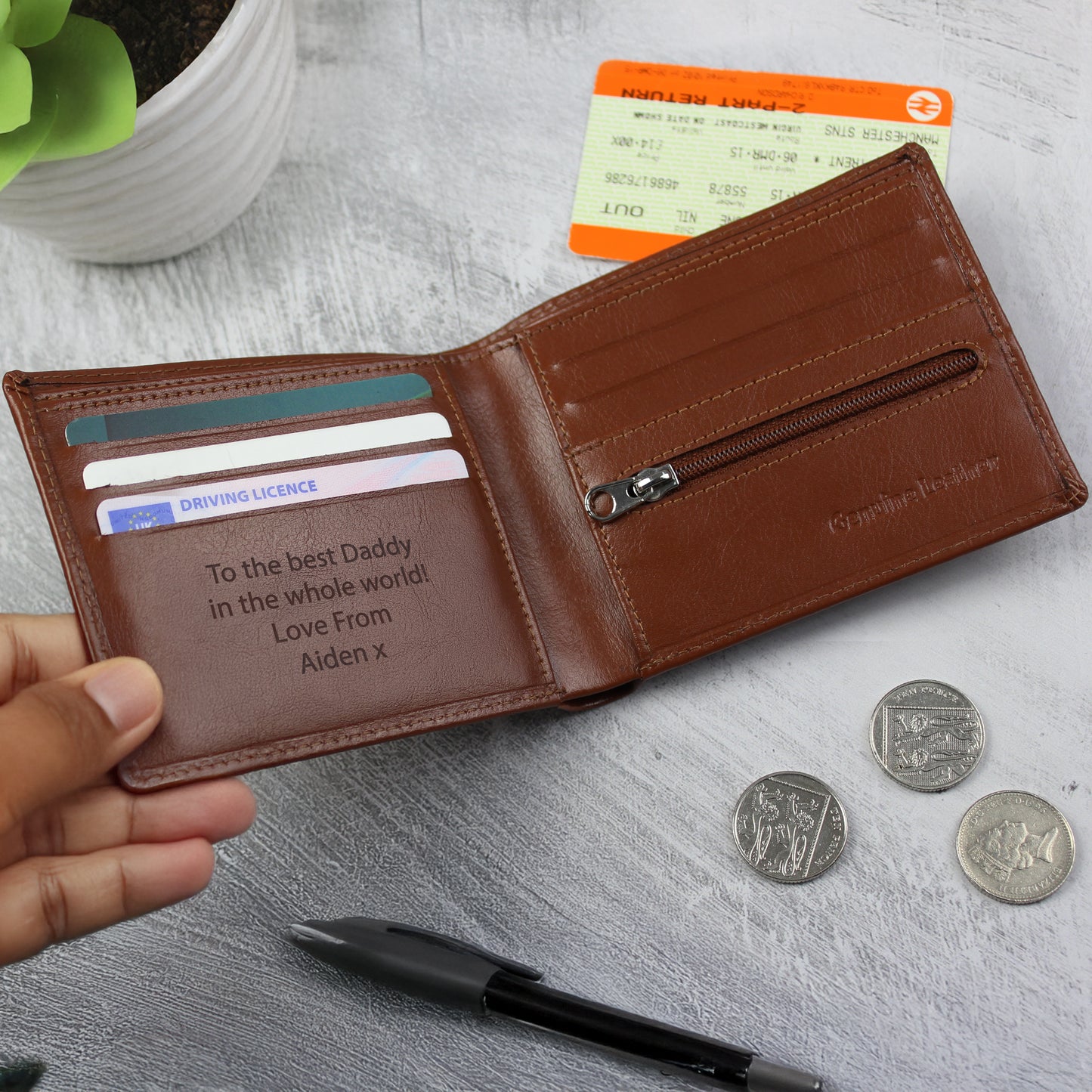 Personalised Free Text Tan Leather Wallet - MK&JD Gifts