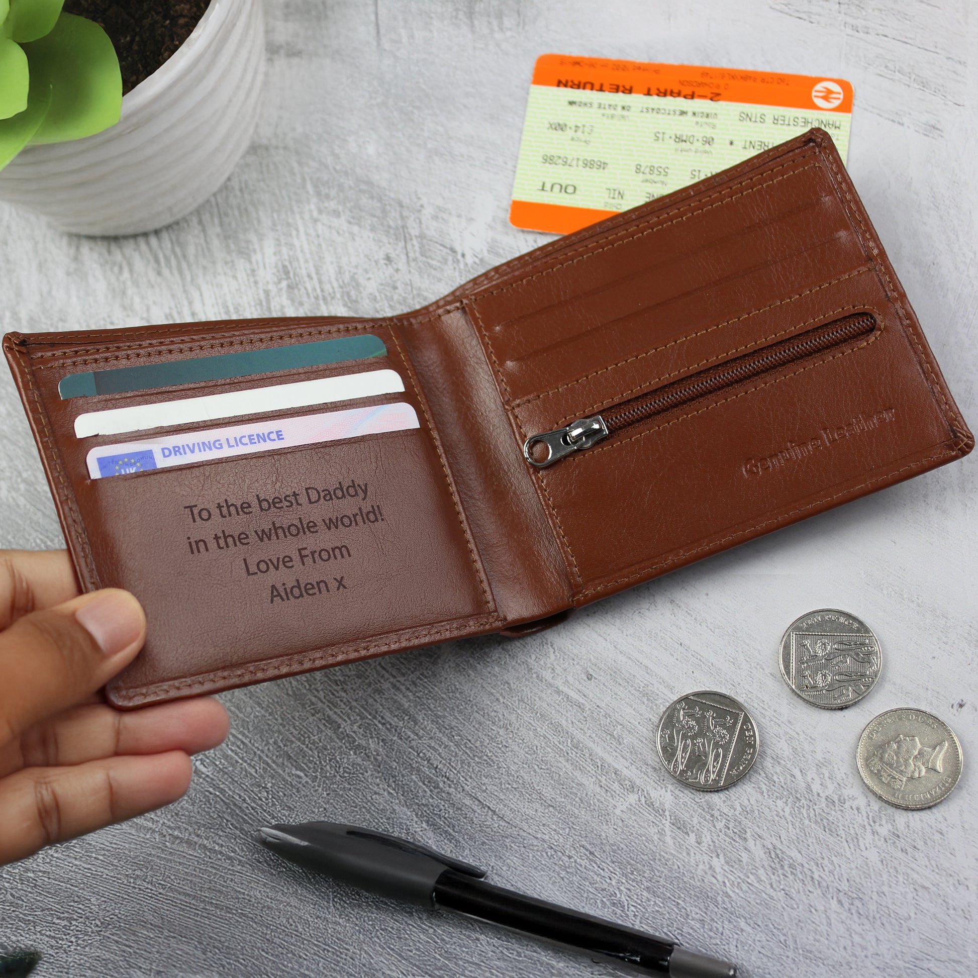 Personalised Free Text Tan Leather Wallet - MK&JD Gifts