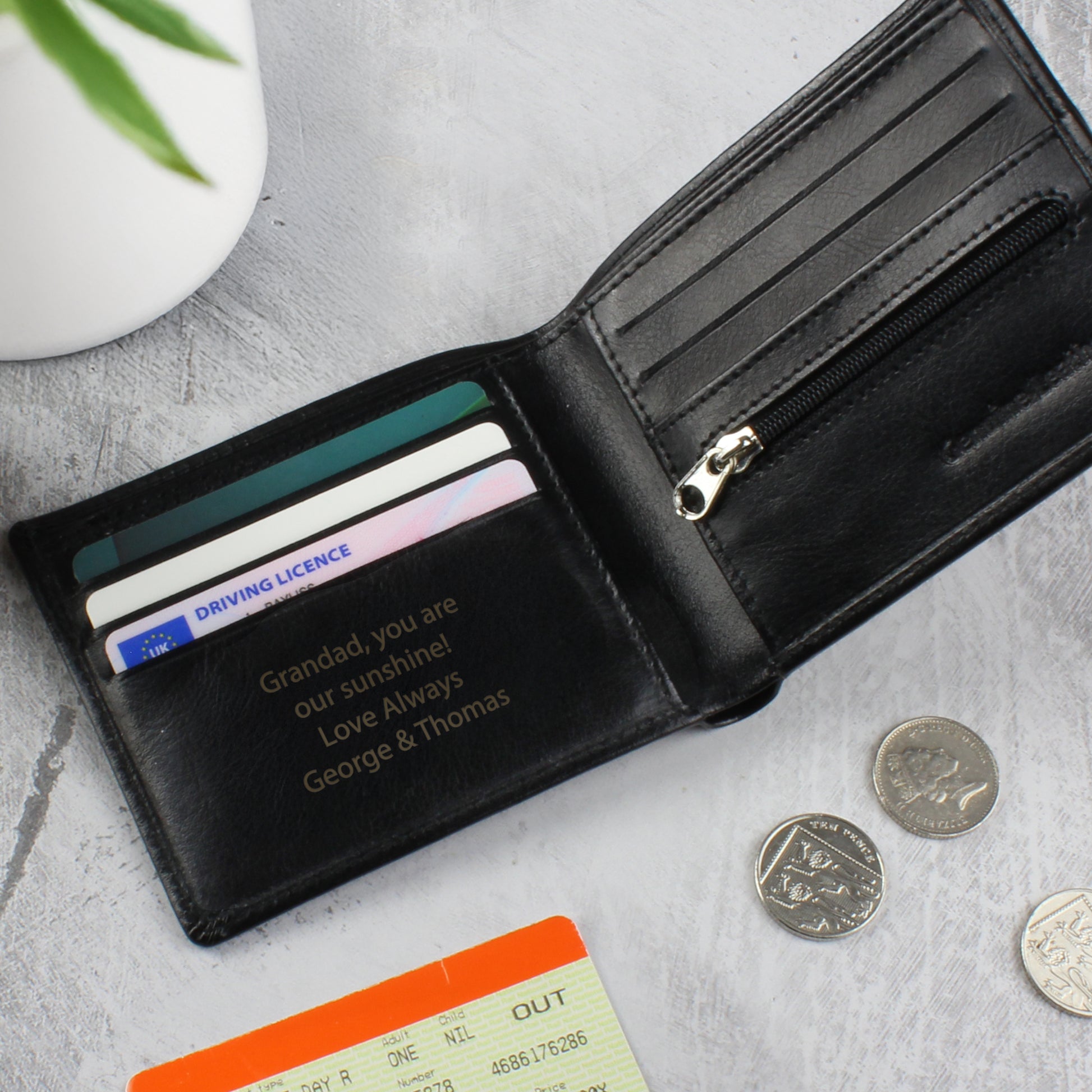 Personalised Free Text Black Leather Wallet - MK&JD Gifts